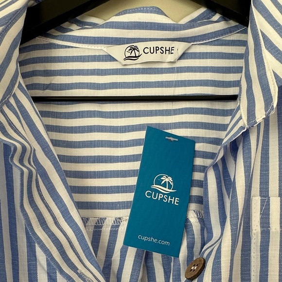 NWT Cupshe Striped Button-Down Shirt with Knot - Picture 4 of 6